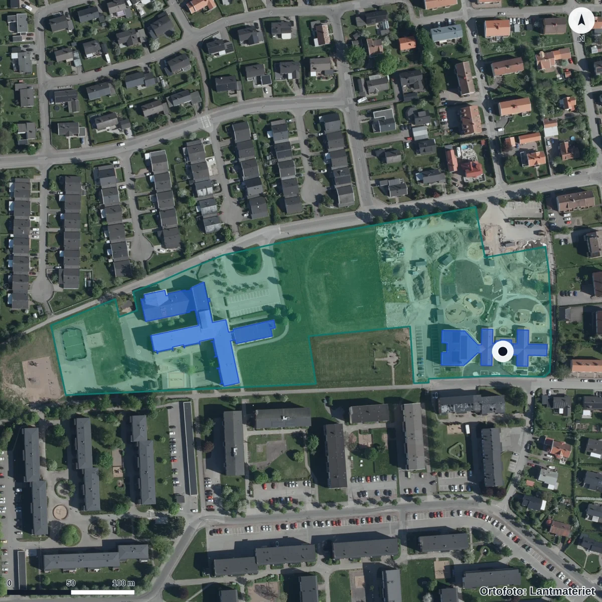 Aerial view of Förskolan Marieberg, orthophoto from Lantmäteriet