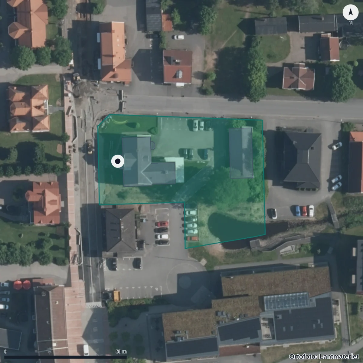 Flygbild över Gullbäckens Förskola, ortofoto från Lantmäteriet
