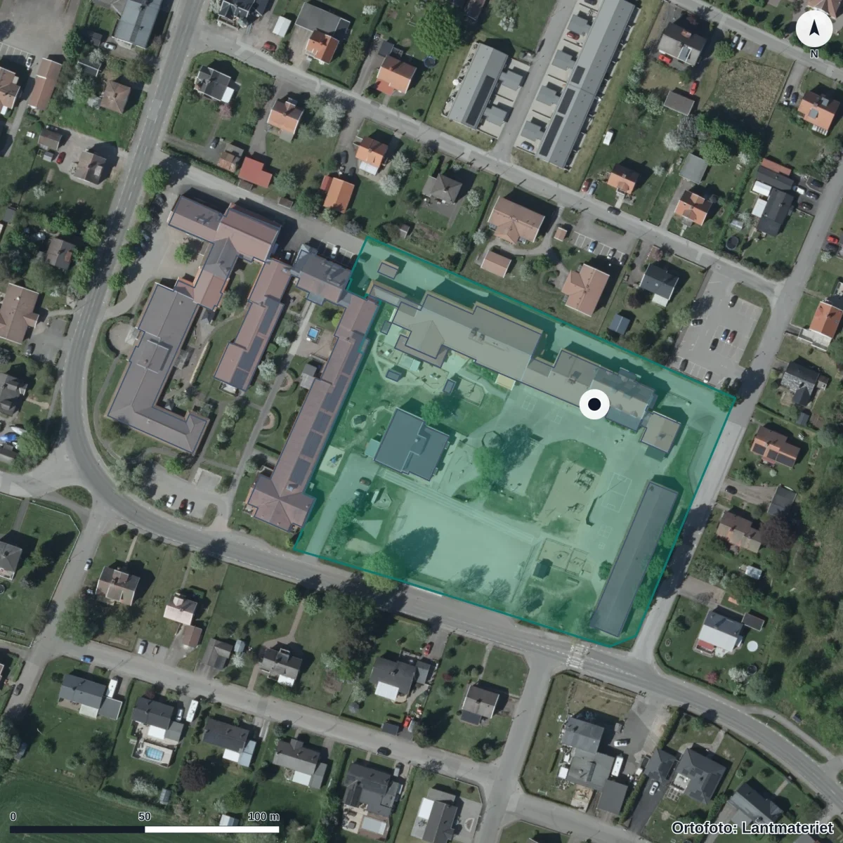 Aerial view of Timmersdala Förskola, orthophoto from Lantmäteriet