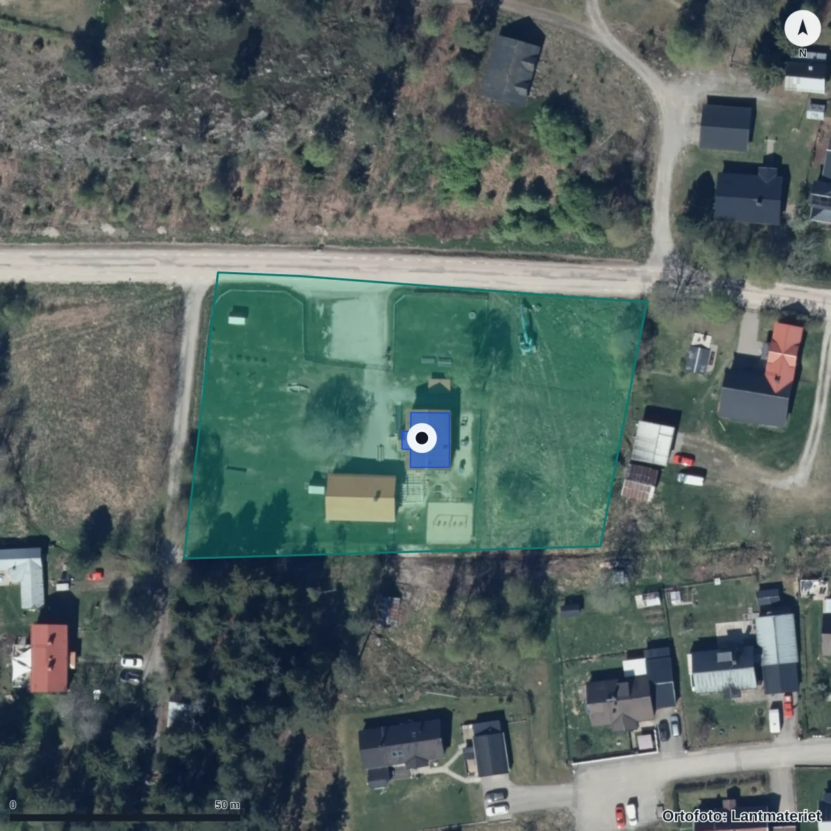 Aerial view of Föräldrakooperativet Klockargården, orthophoto from Lantmäteriet