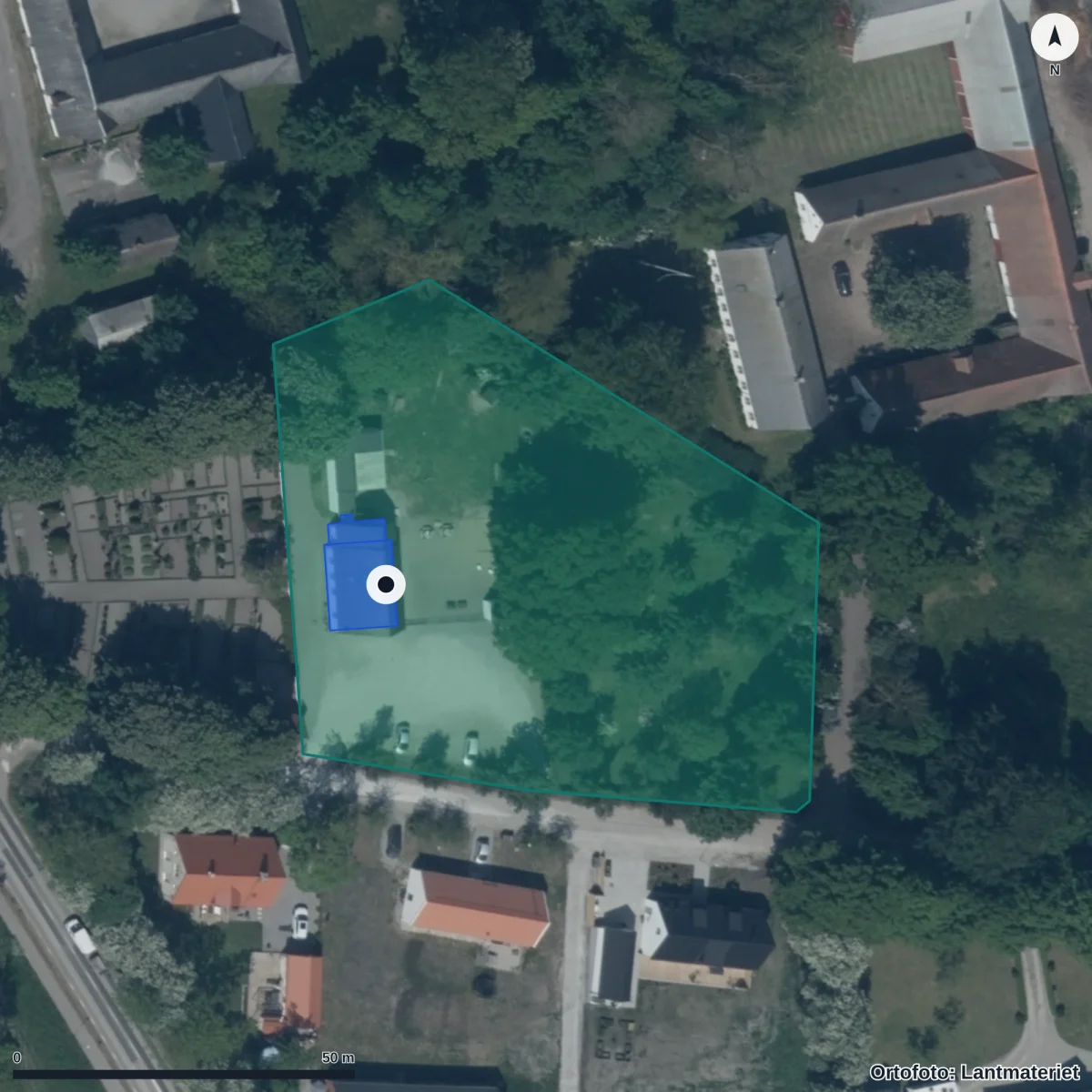 Aerial view of Montessoristugans Förskola, orthophoto from Lantmäteriet