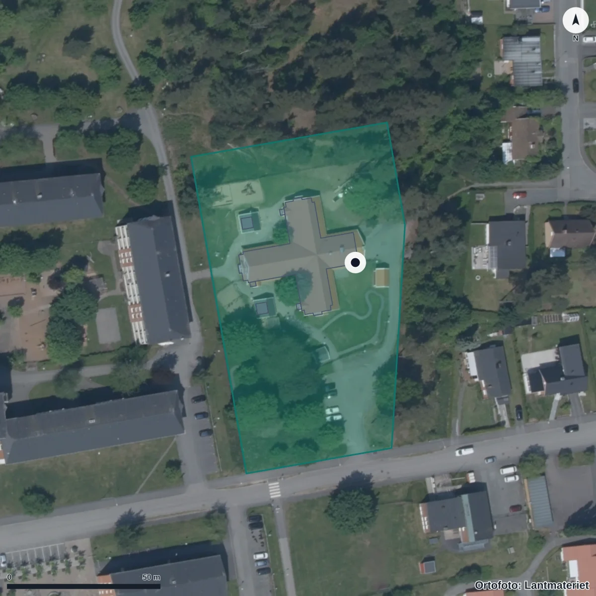 Flygbild över Runneryds Östra Förskola, ortofoto från Lantmäteriet