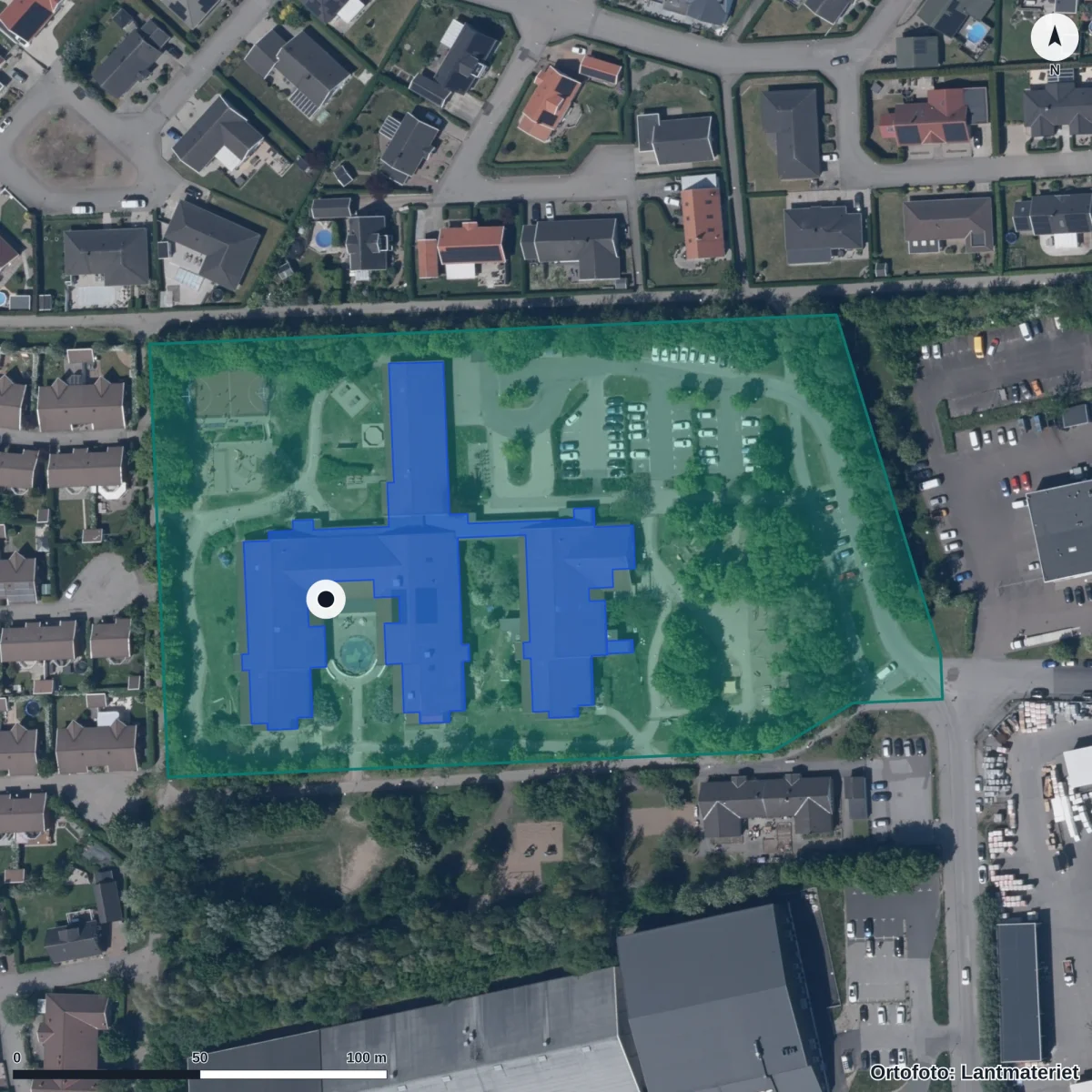 Aerial view of Förskolan Kosmos, orthophoto from Lantmäteriet