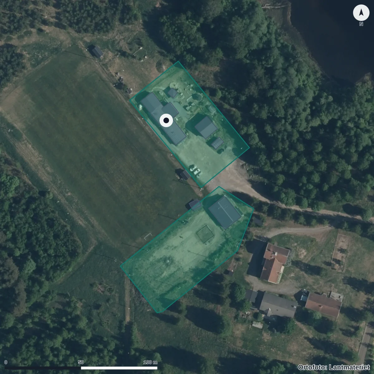 Flygbild över Personalkooperativet Kulla Förskola, ortofoto från Lantmäteriet