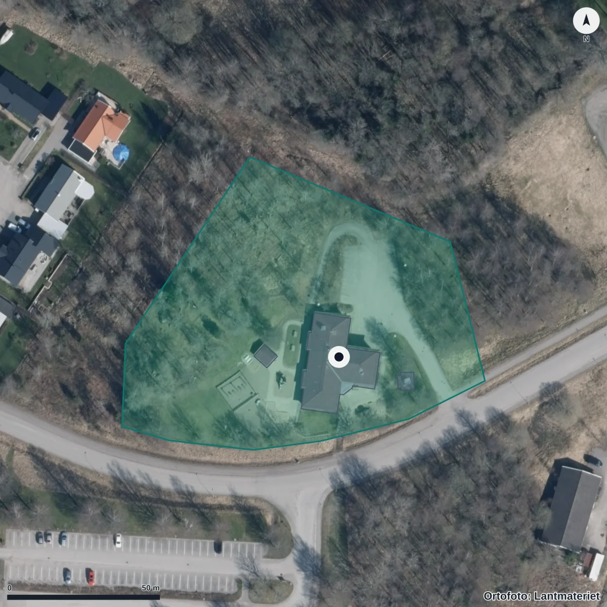 Flygbild över Håvestens Förskola, ortofoto från Lantmäteriet