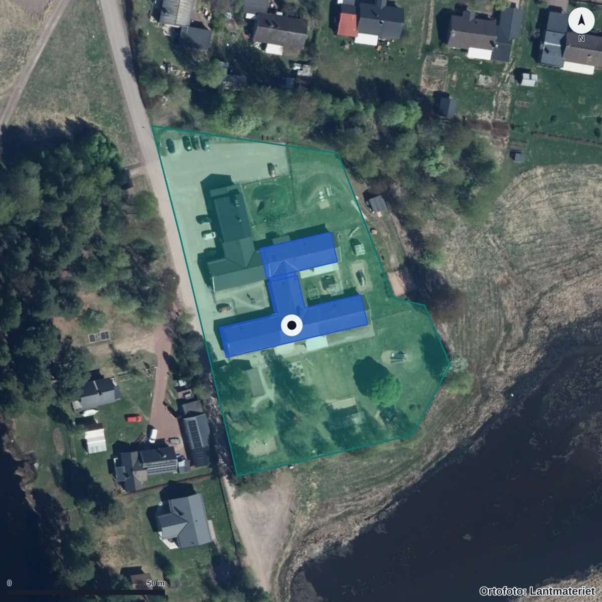 Flygbild över Brantuddens Förskola, ortofoto från Lantmäteriet