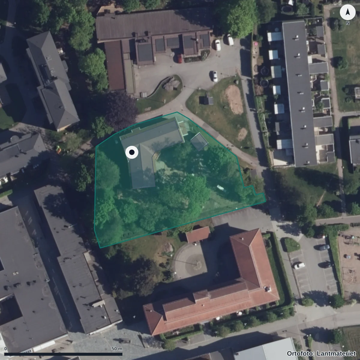 Aerial view of Solbackens Förskola, orthophoto from Lantmäteriet