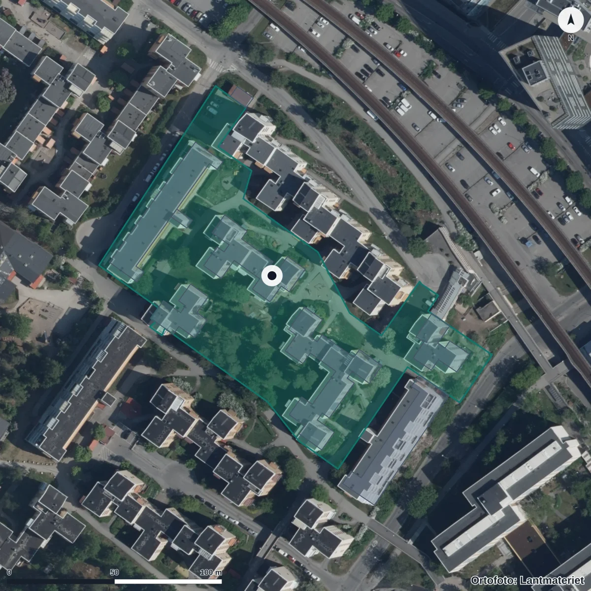 Aerial view of Förskolan Minichipsen, orthophoto from Lantmäteriet
