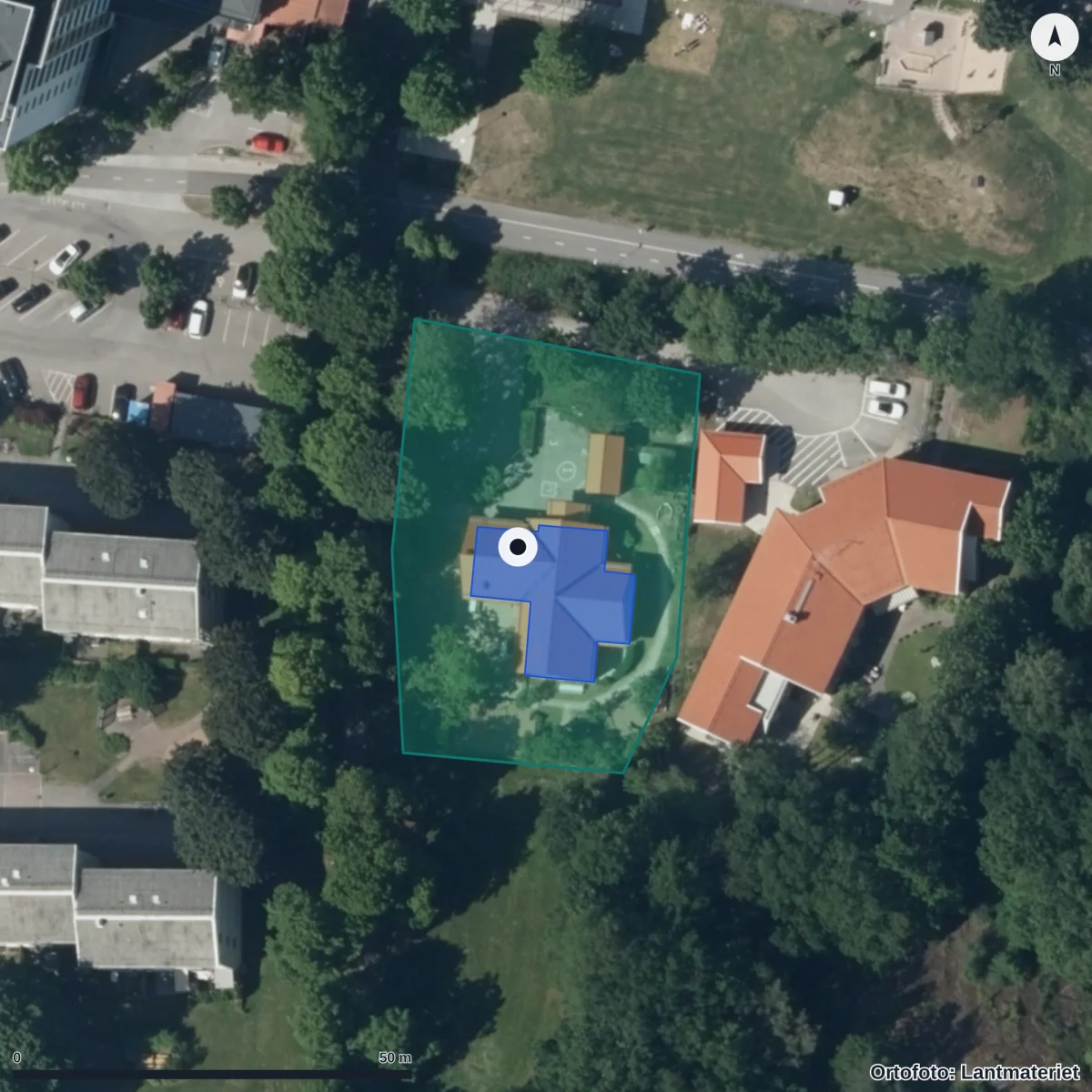 Flygbild över Trähästen, ortofoto från Lantmäteriet