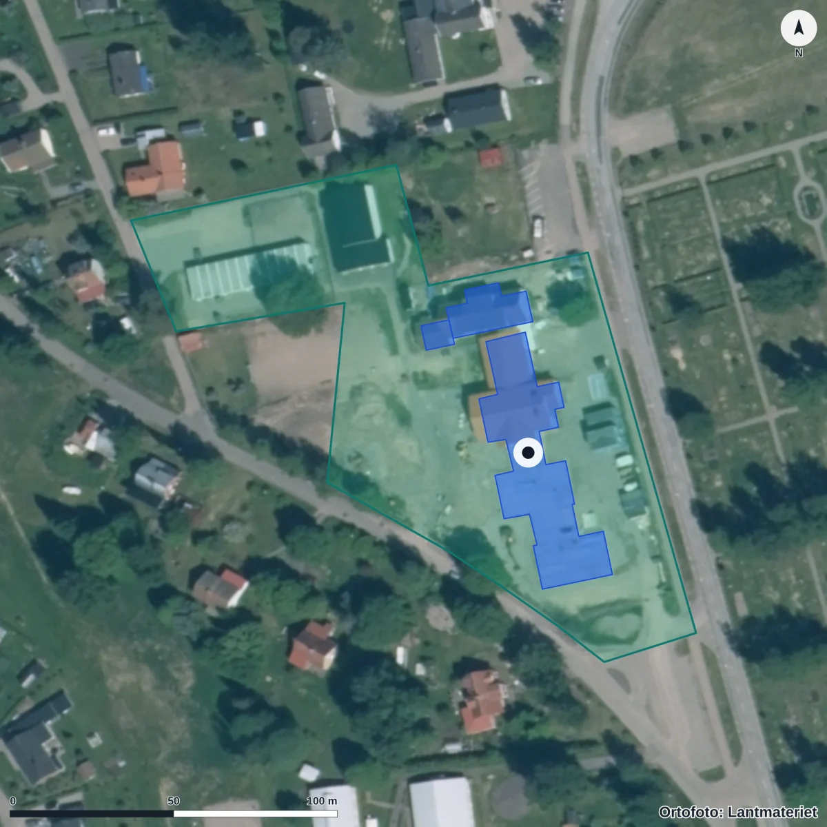Flygbild över Råda Förskola, ortofoto från Lantmäteriet