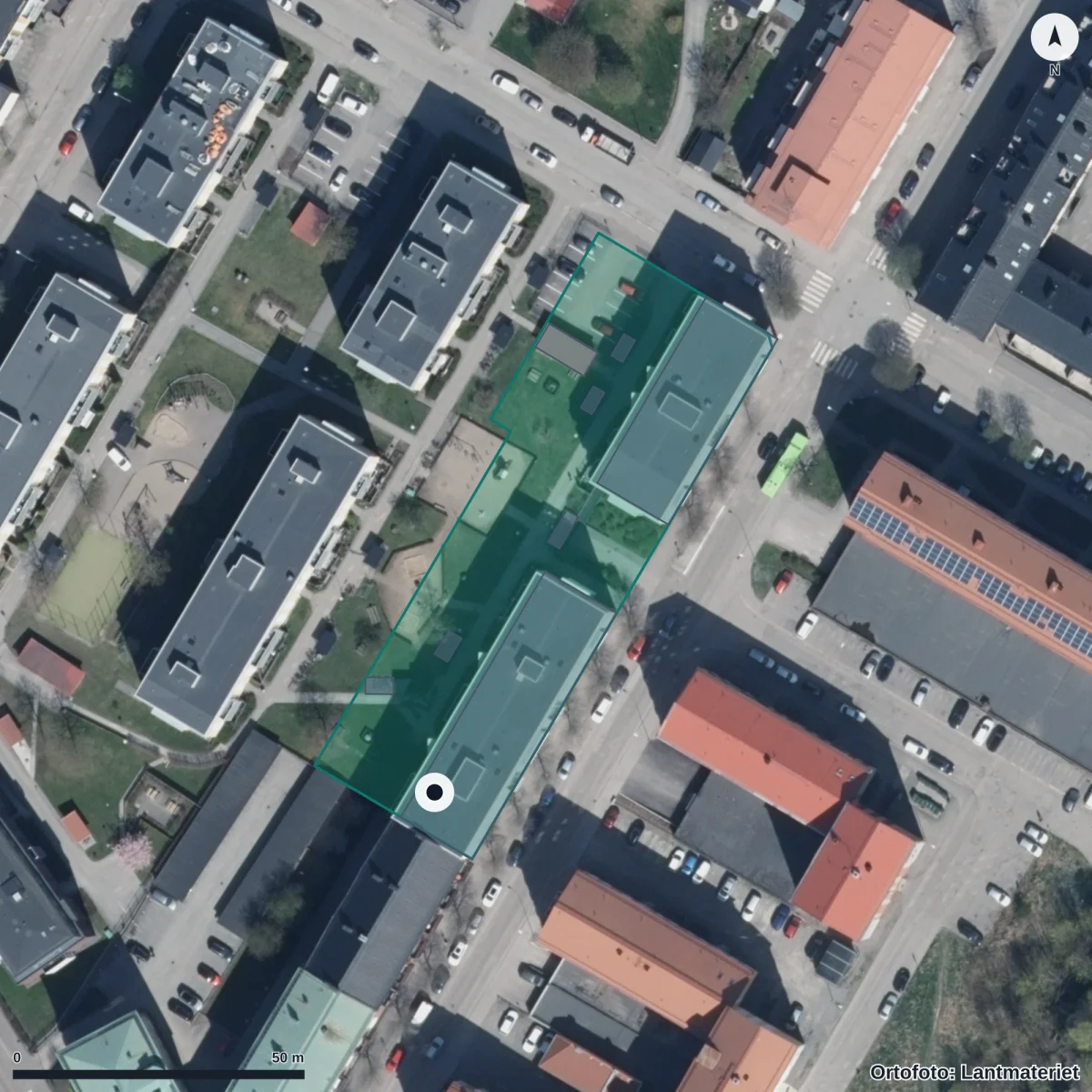 Flygbild över Föräldrakooperativet Myran, ortofoto från Lantmäteriet