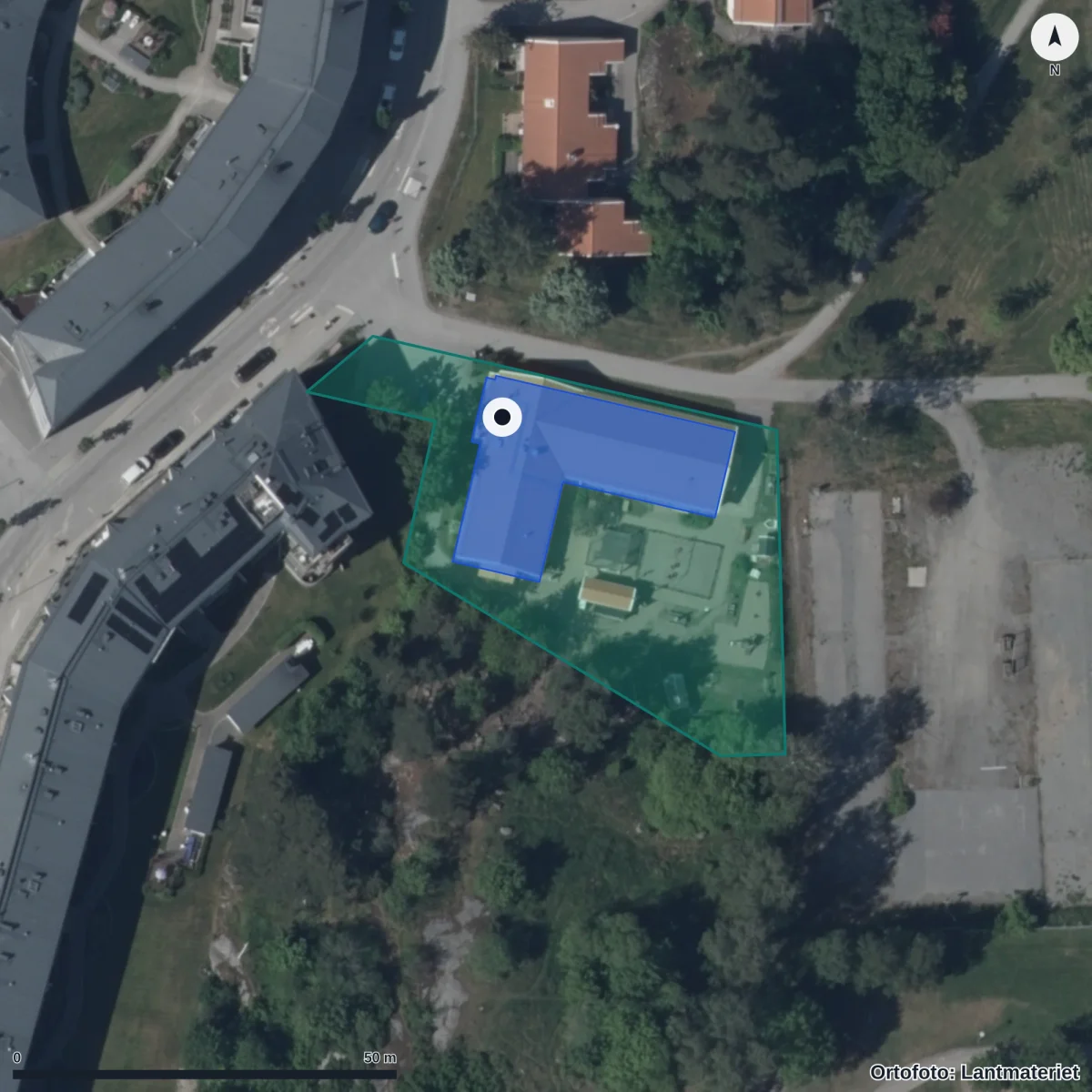 Aerial view of Klippans Förskola, orthophoto from Lantmäteriet