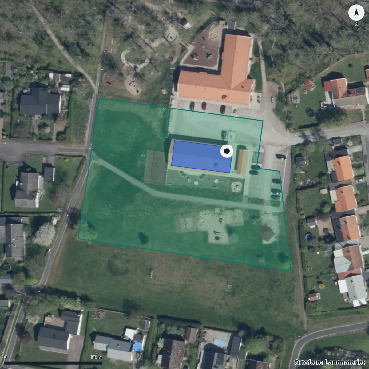 Flygbild över Skogsbrynets Förskola, ortofoto från Lantmäteriet