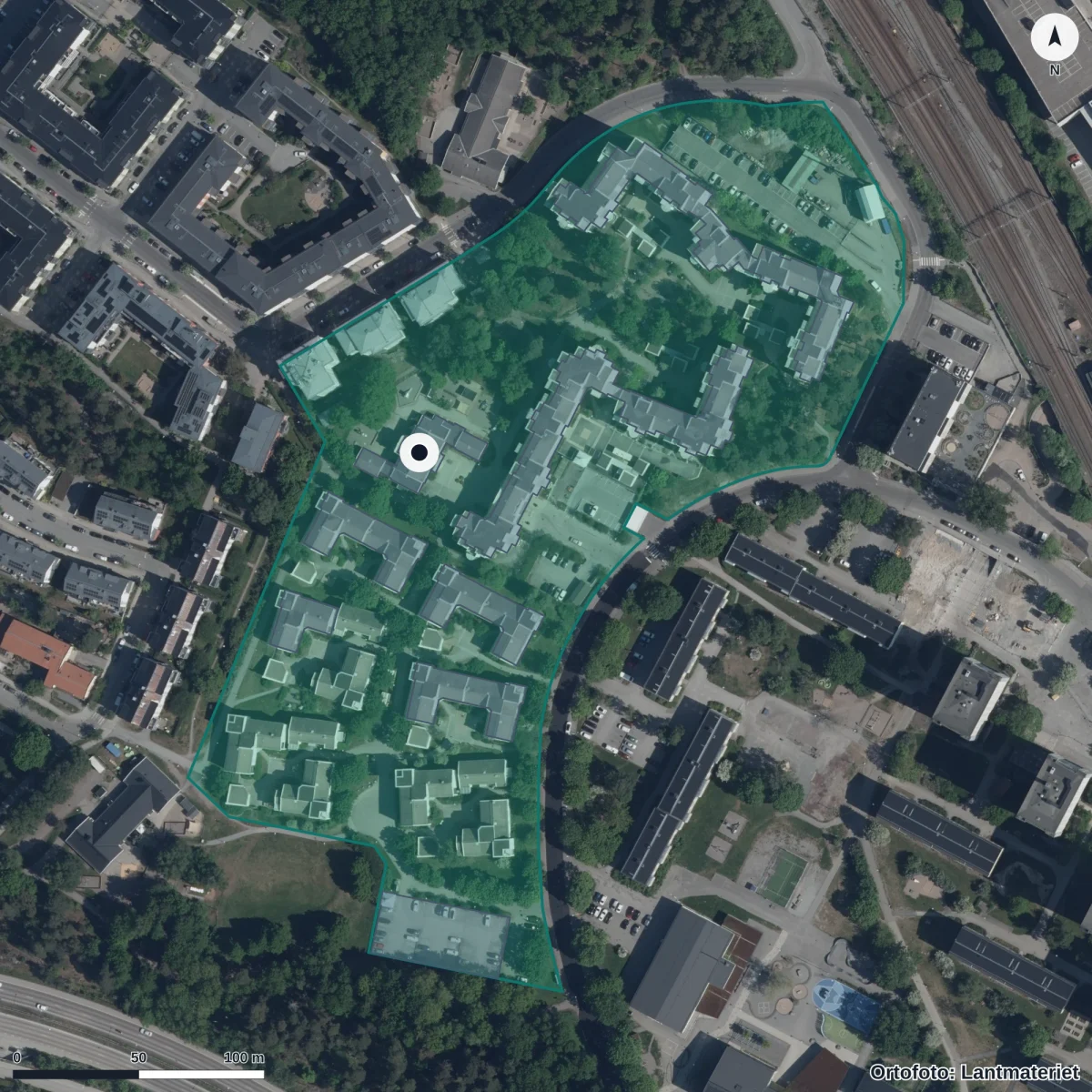 Flygbild över Pysslingen Agnesberg, ortofoto från Lantmäteriet