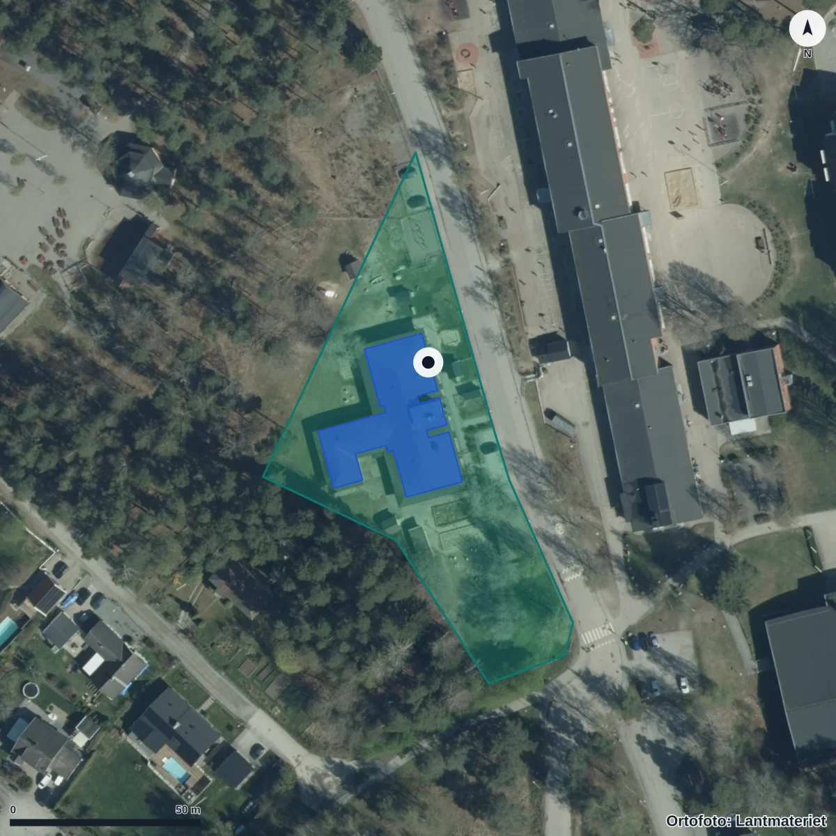 Aerial view of Tallbackens Förskola, orthophoto from Lantmäteriet
