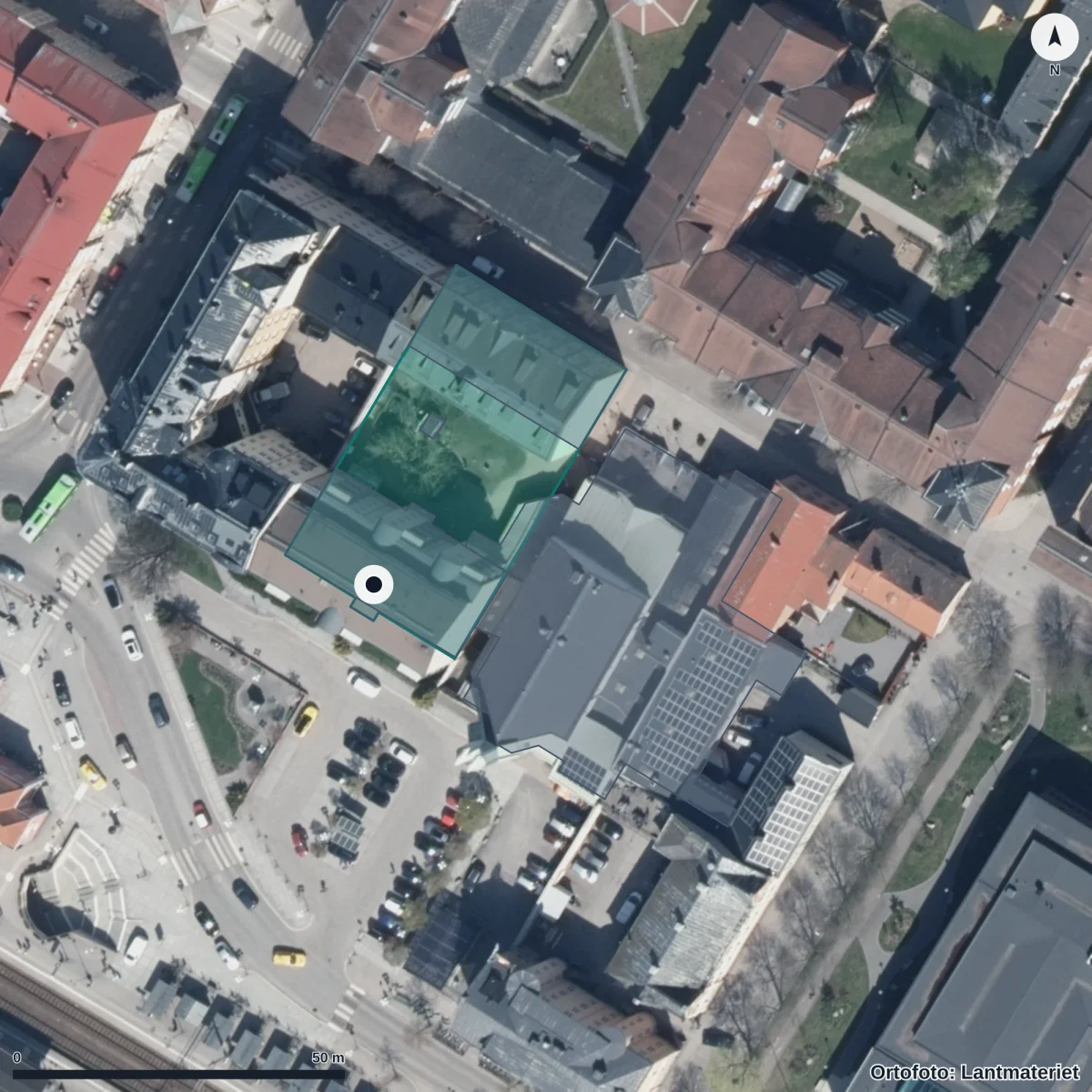 Flygbild över Förskolan Samklang, ortofoto från Lantmäteriet
