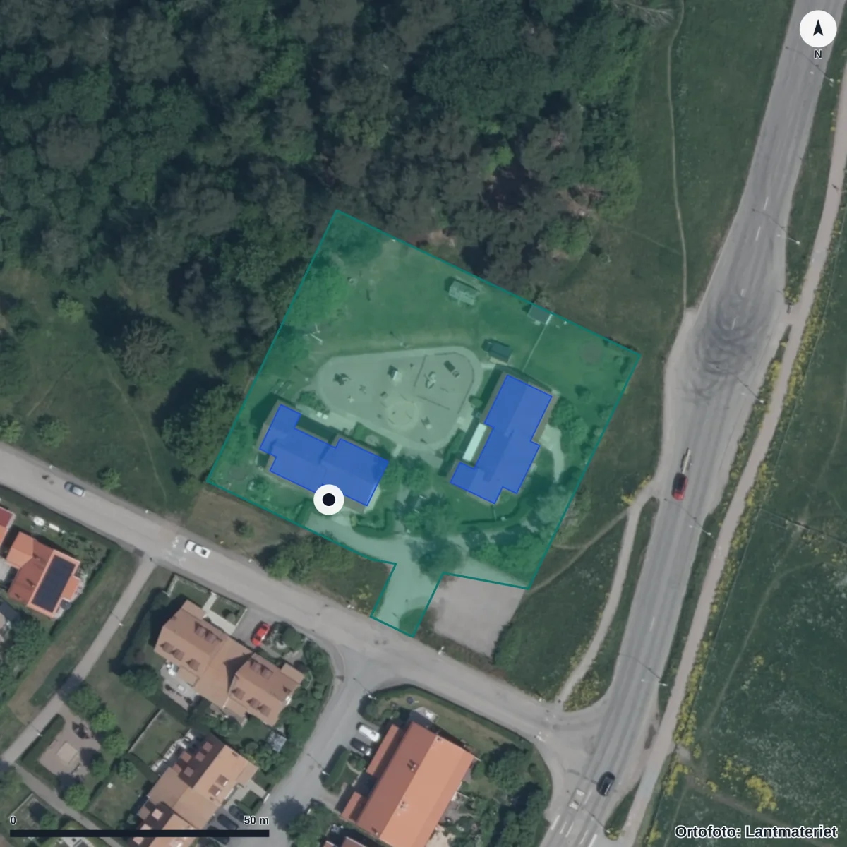 Flygbild över Kojans Förskola, ortofoto från Lantmäteriet