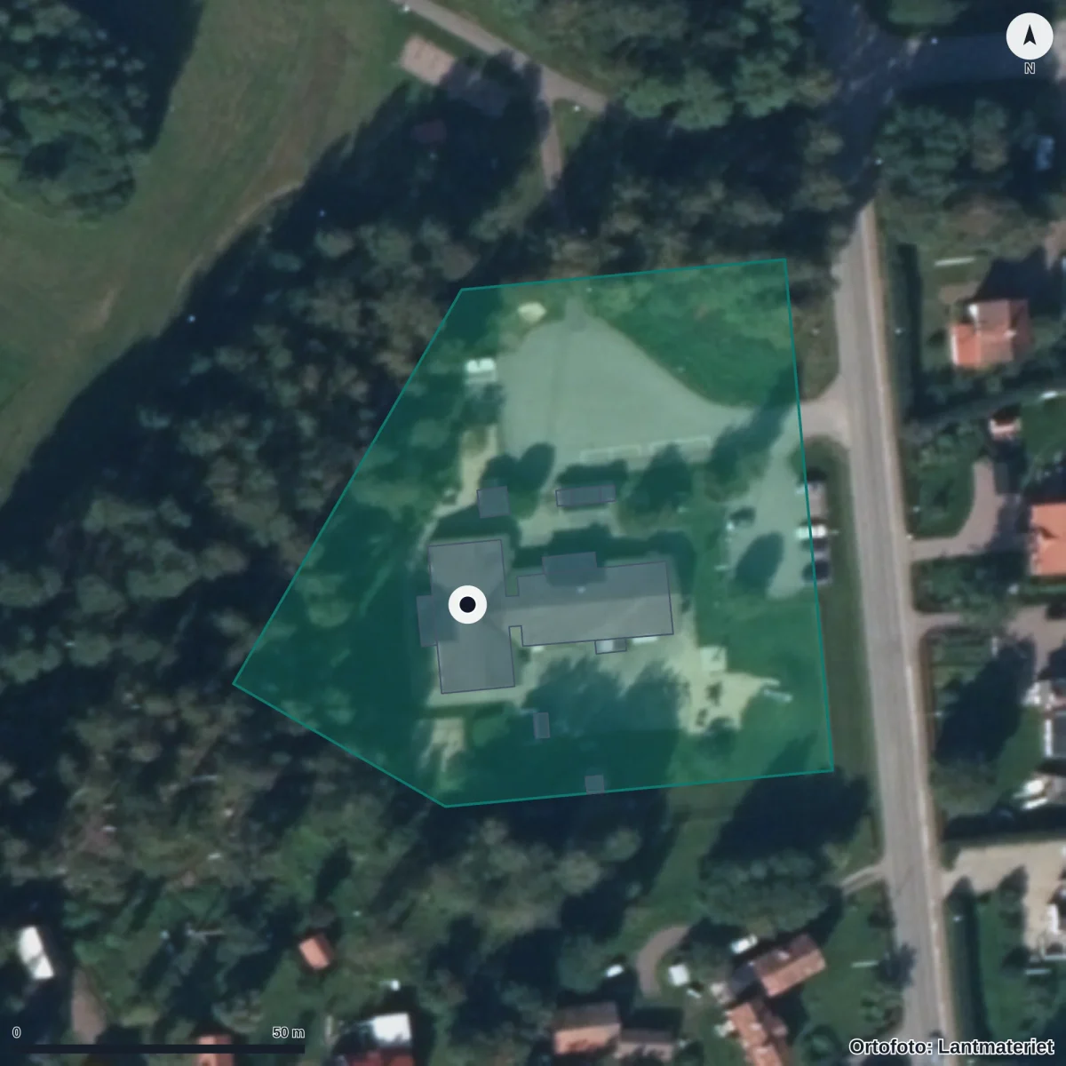 Aerial view of Furans Förskola, orthophoto from Lantmäteriet