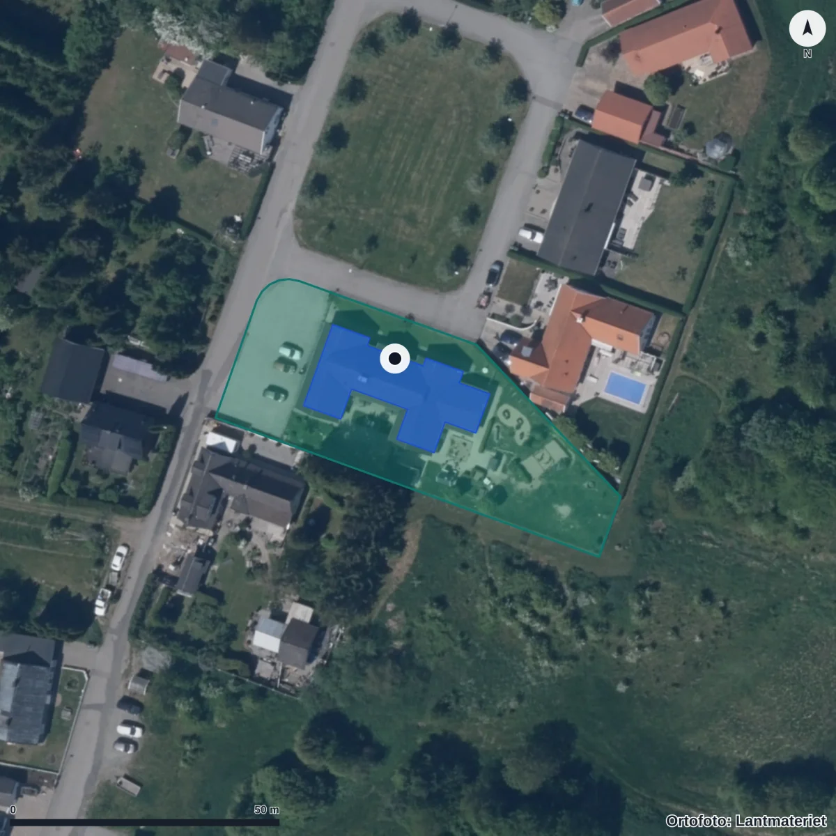 Flygbild över Källesjö Förskola, ortofoto från Lantmäteriet