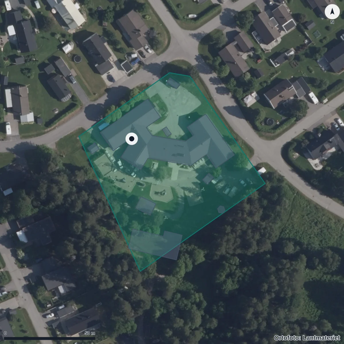 Aerial view of Tallåsens Förskola, orthophoto from Lantmäteriet