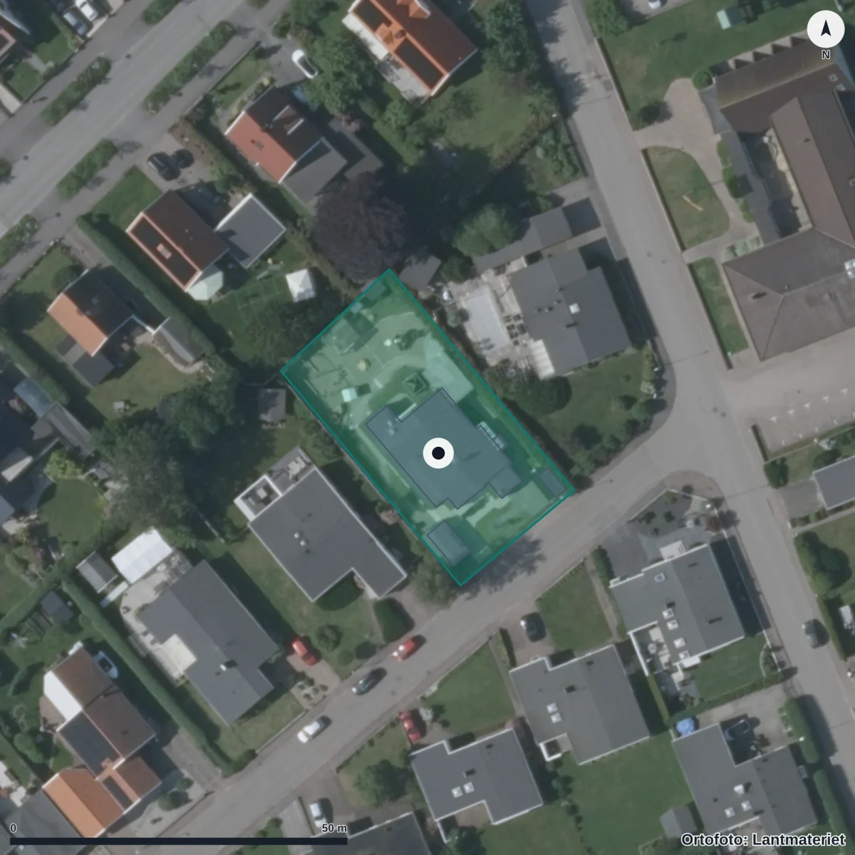 Flygbild över Bullens Förskola, ortofoto från Lantmäteriet