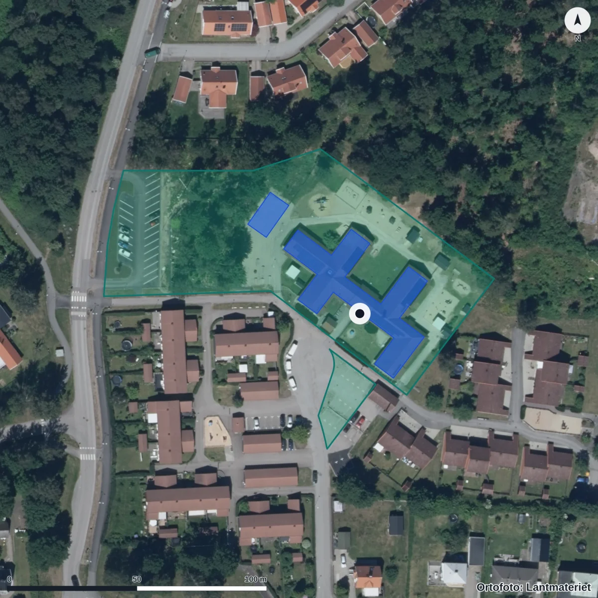 Aerial view of Norregårds Förskola, orthophoto from Lantmäteriet