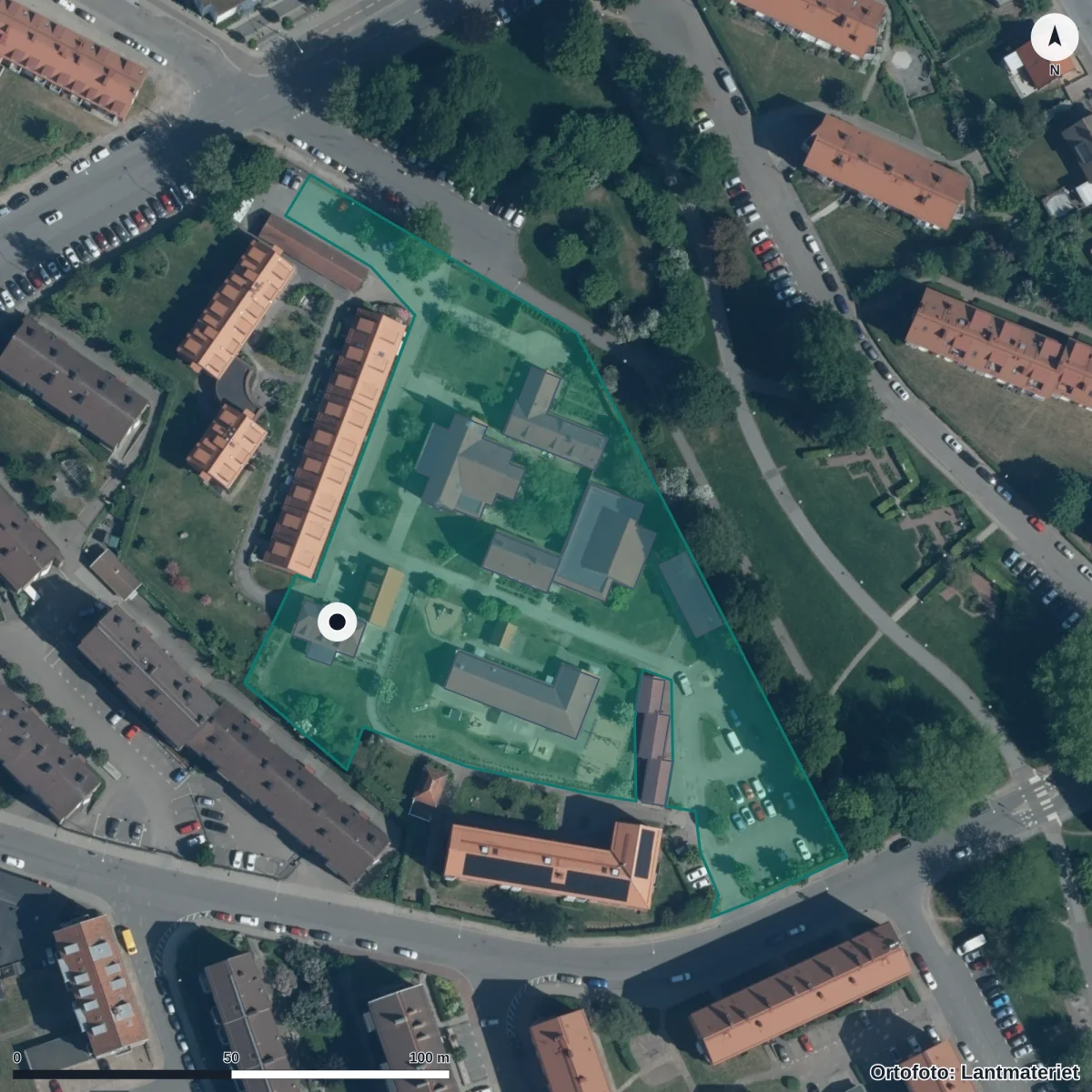 Aerial view of Biborgsgården Förskola, orthophoto from Lantmäteriet