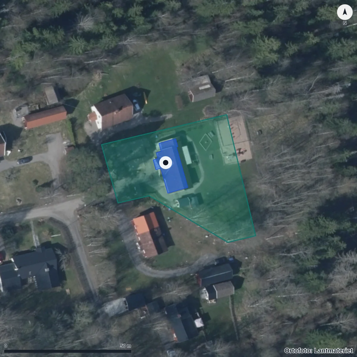 Flygbild över Järle Förskola, ortofoto från Lantmäteriet