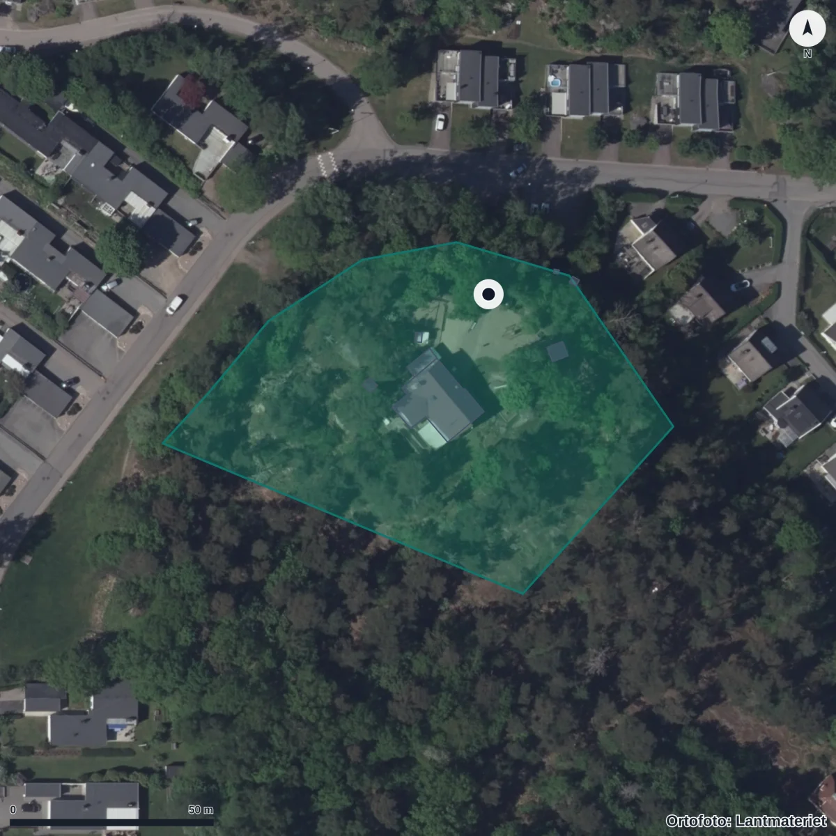 Aerial view of Förskolan Lerum, orthophoto from Lantmäteriet
