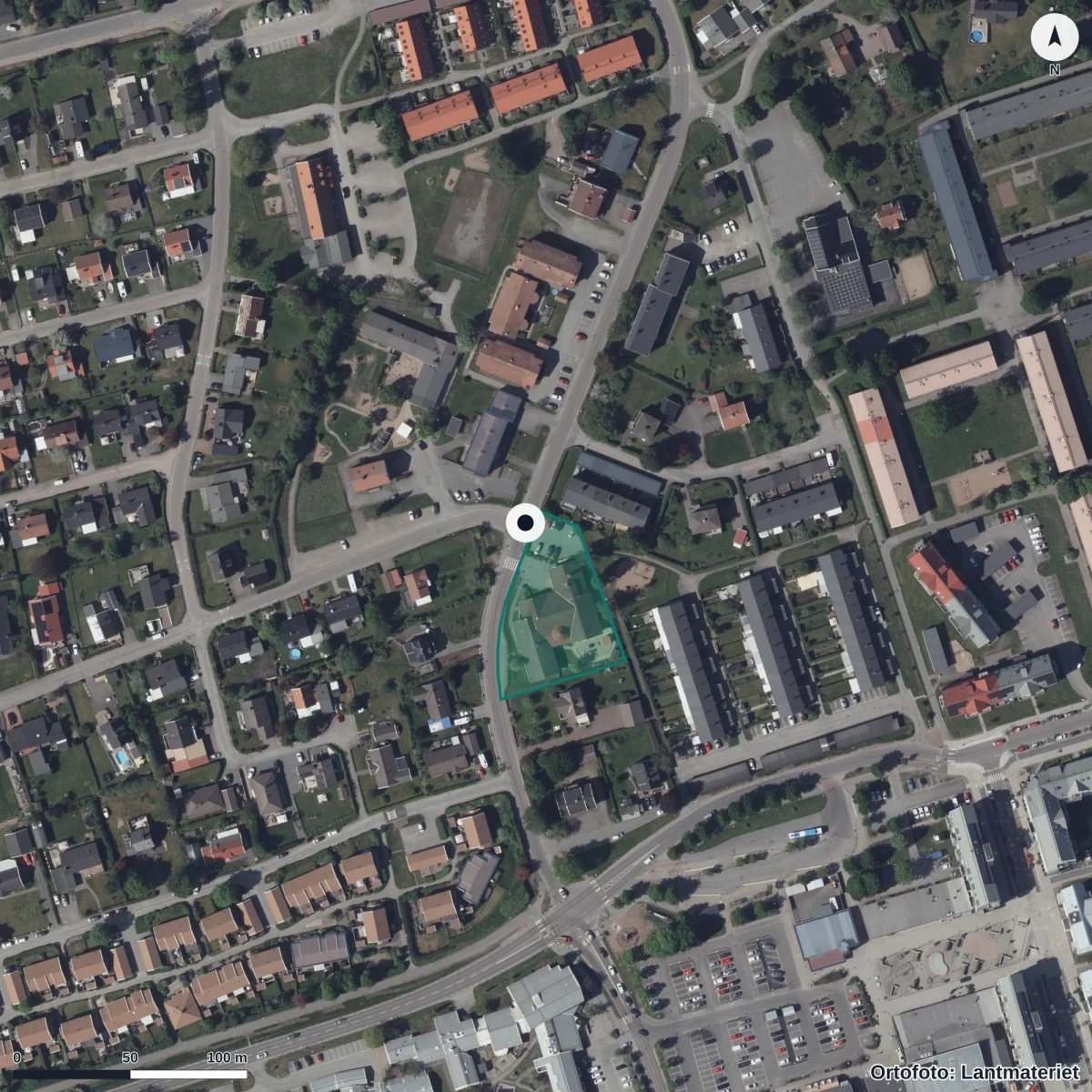 Aerial view of Kyrkans Förskola Hjärtat, orthophoto from Lantmäteriet