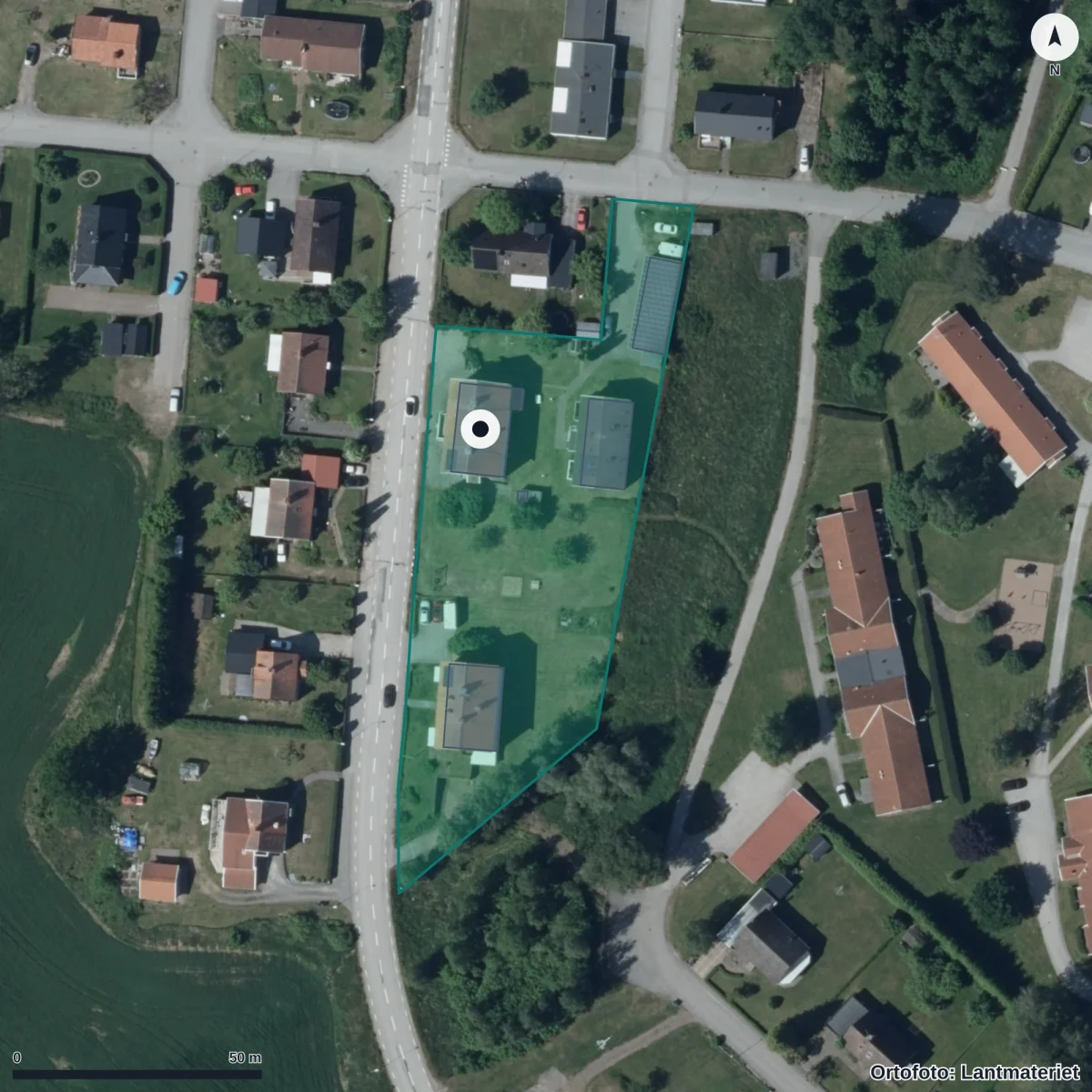 Flygbild över Kottens Förskola, ortofoto från Lantmäteriet
