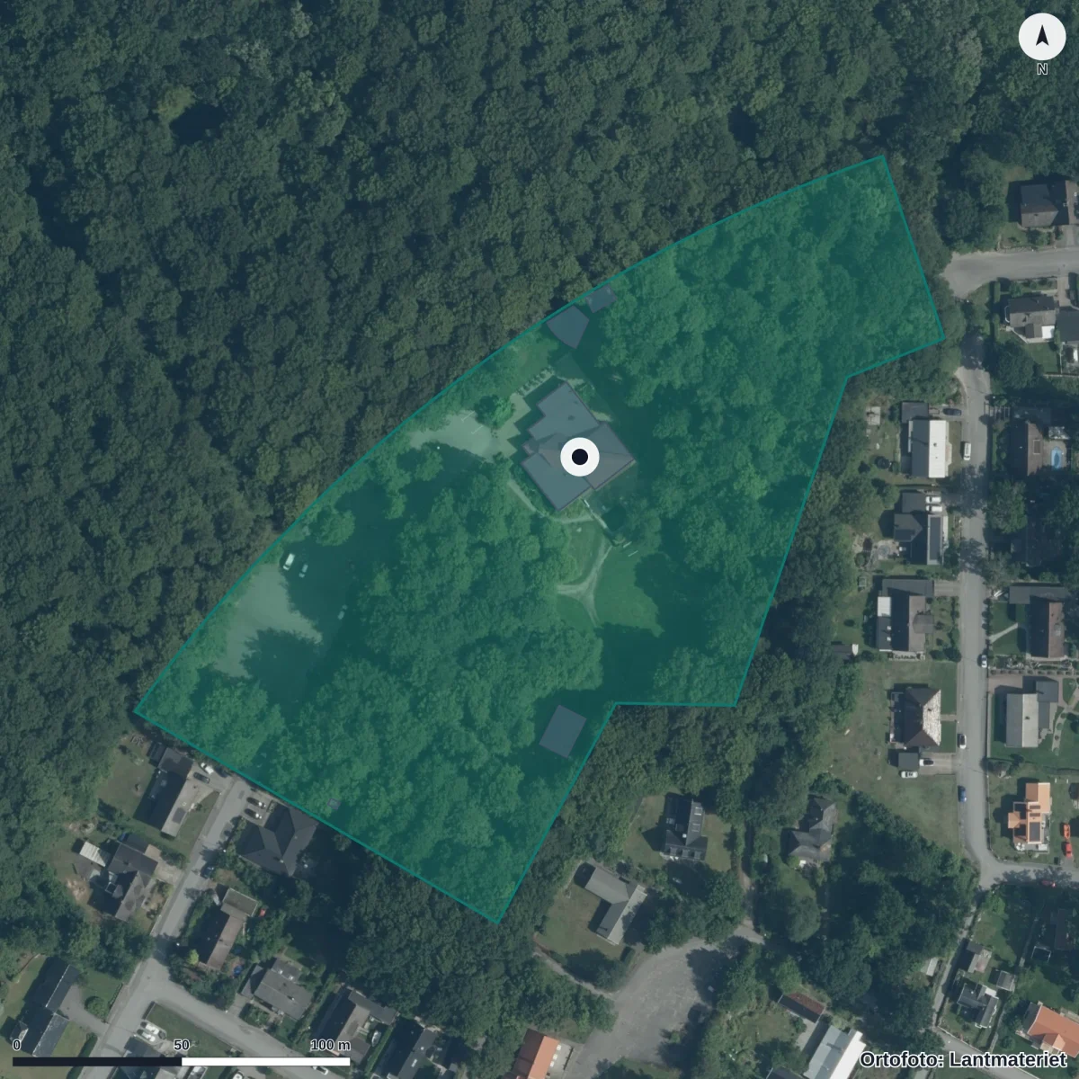 Flygbild över Kulingens Förskola, ortofoto från Lantmäteriet
