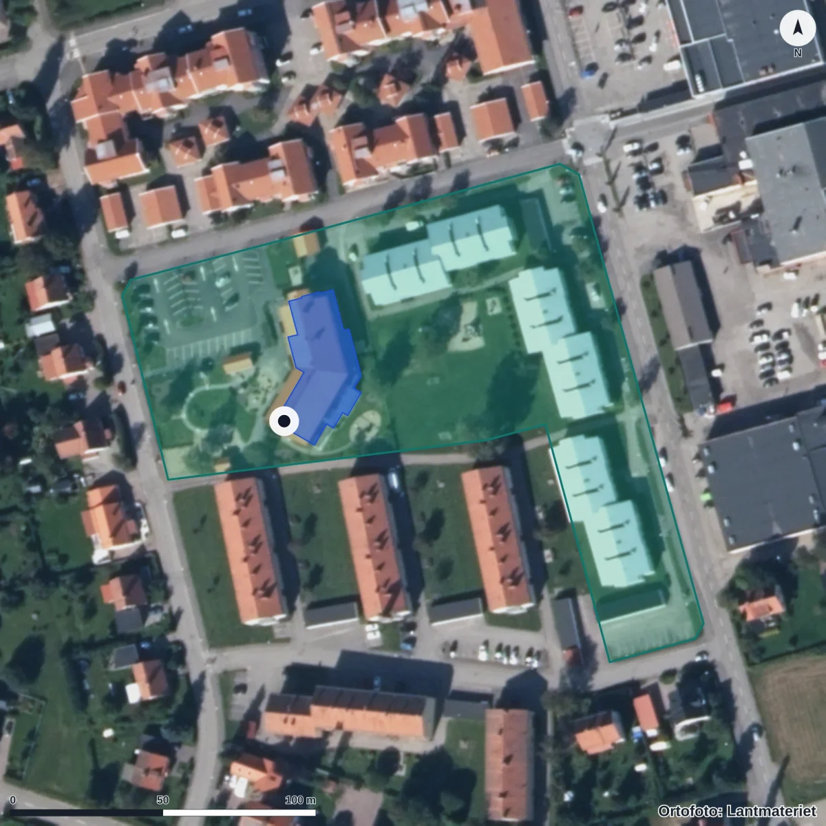 Aerial view of Fölets Förskola, orthophoto from Lantmäteriet