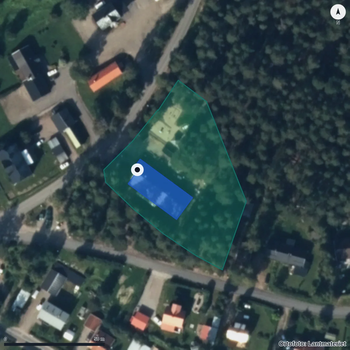 Flygbild över Tallåsens Förskola, ortofoto från Lantmäteriet