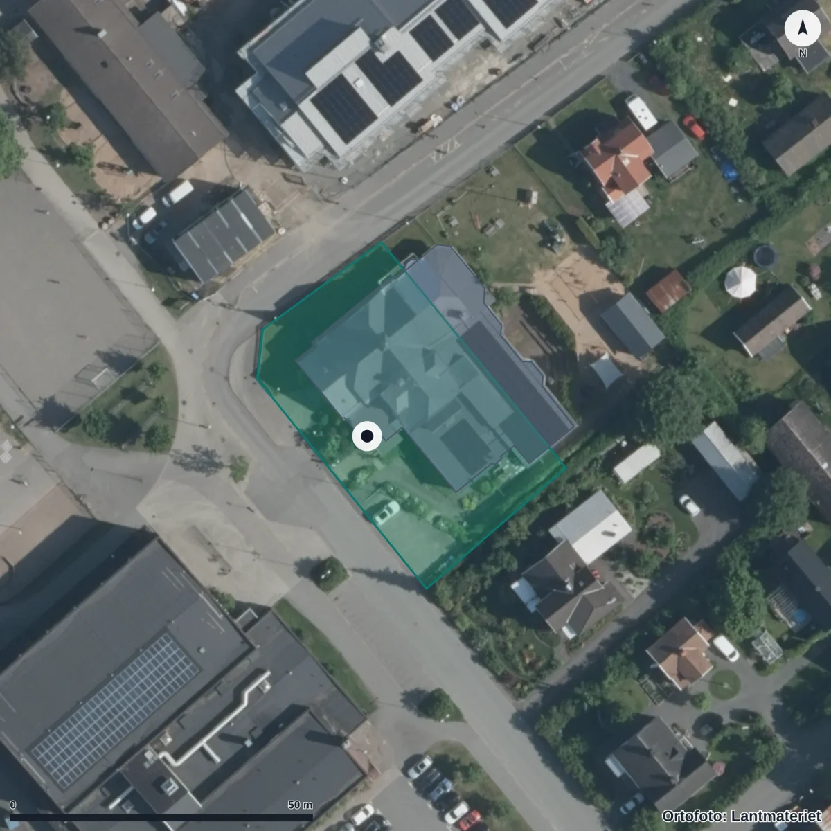 Flygbild över Lyckornas Förskola, ortofoto från Lantmäteriet