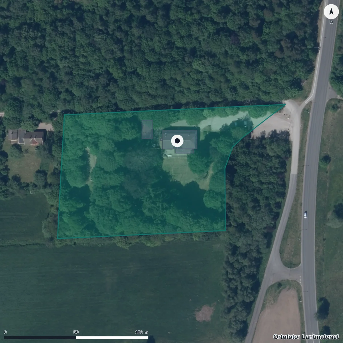 Flygbild över Villervalla Förskola, ortofoto från Lantmäteriet