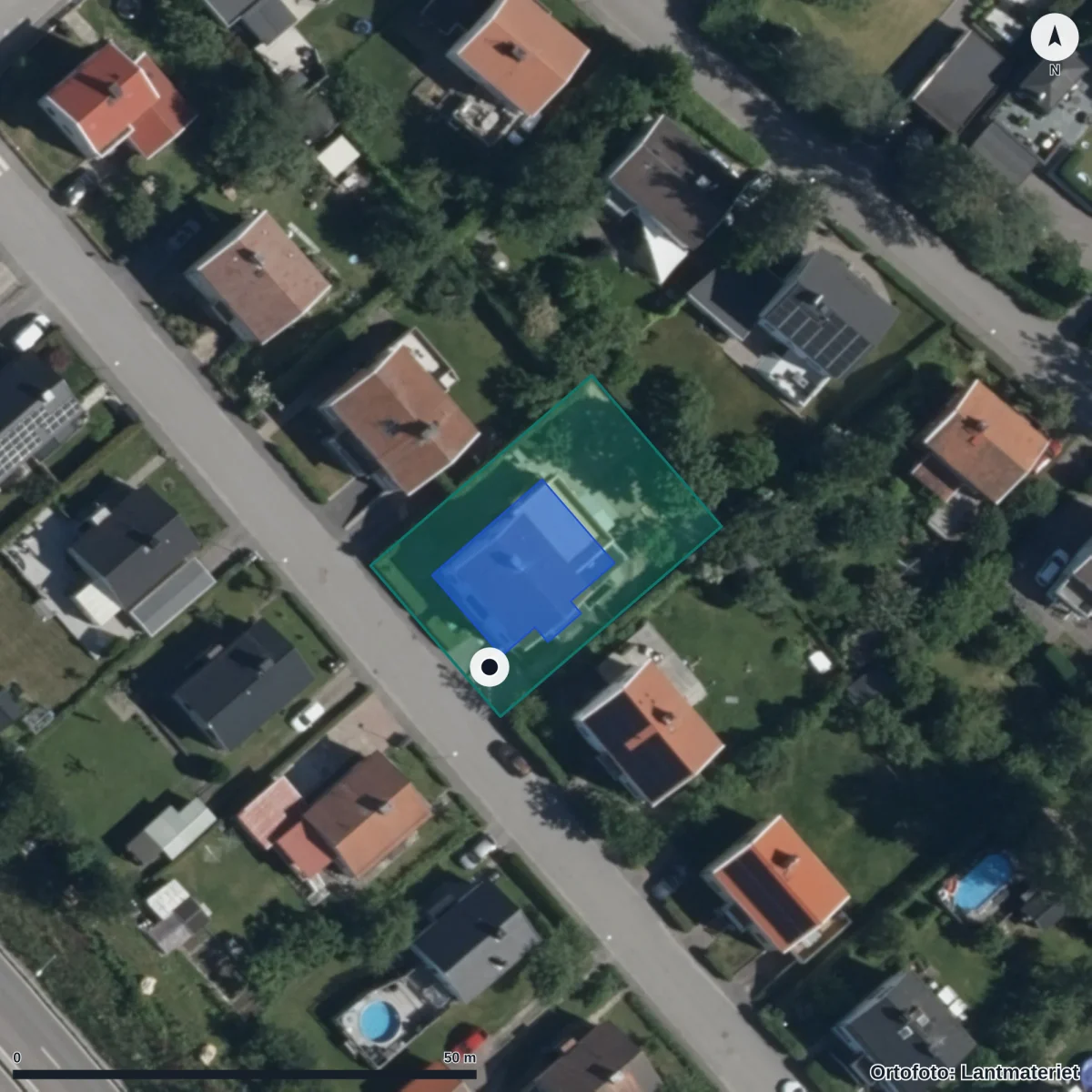 Flygbild över Kornknarrens Förskola, ortofoto från Lantmäteriet