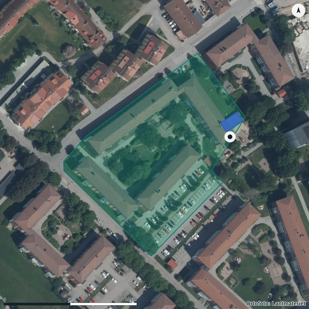 Flygbild över Ekplantans Förskola, ortofoto från Lantmäteriet