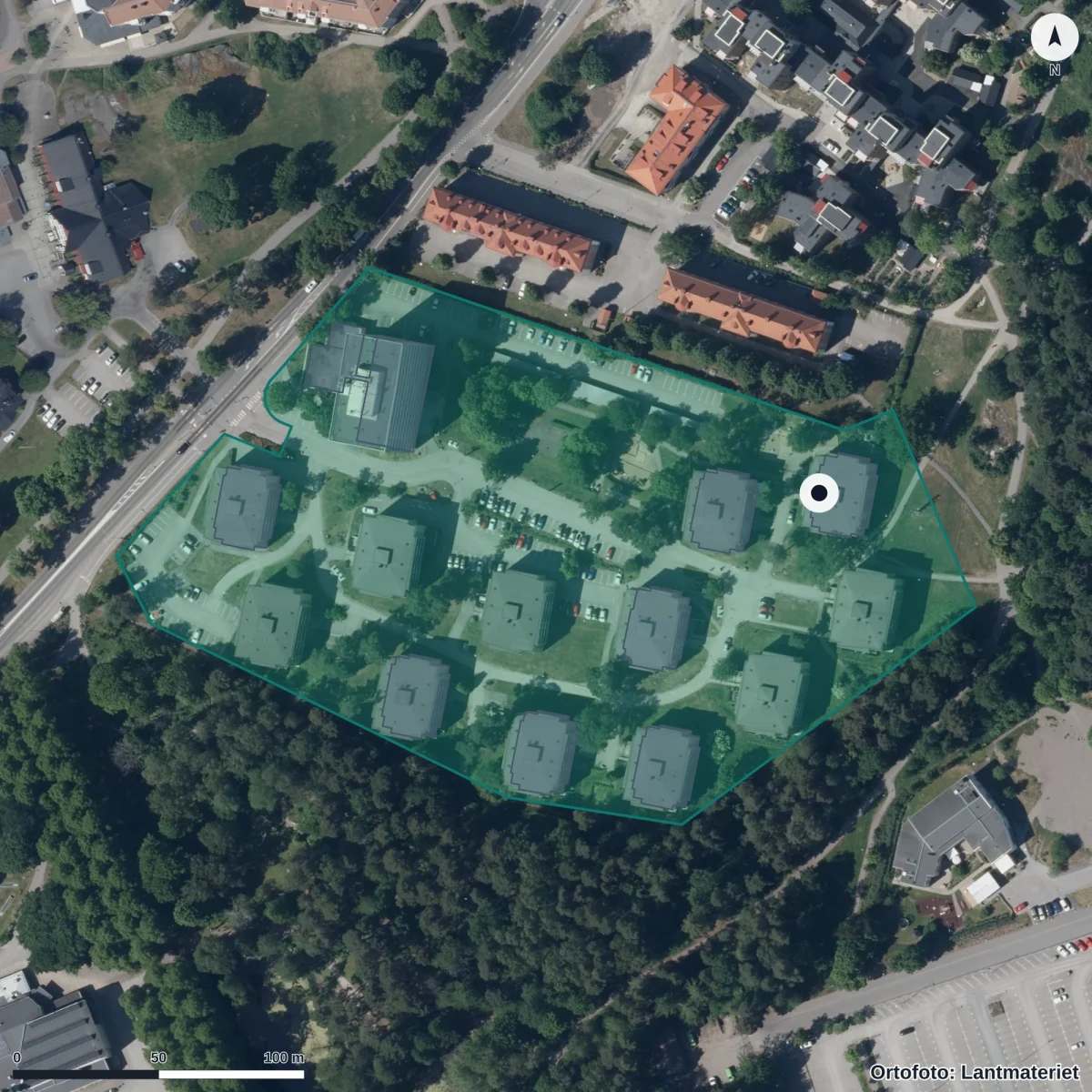Flygbild över Vita Svanen, ortofoto från Lantmäteriet