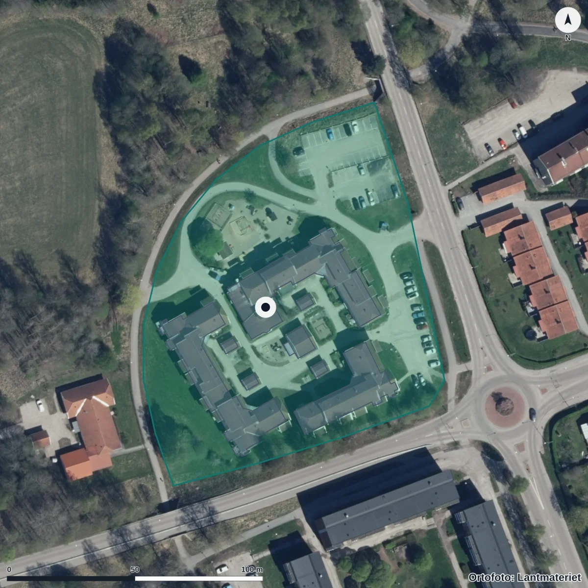 Flygbild över Älvnäs Förskola, ortofoto från Lantmäteriet