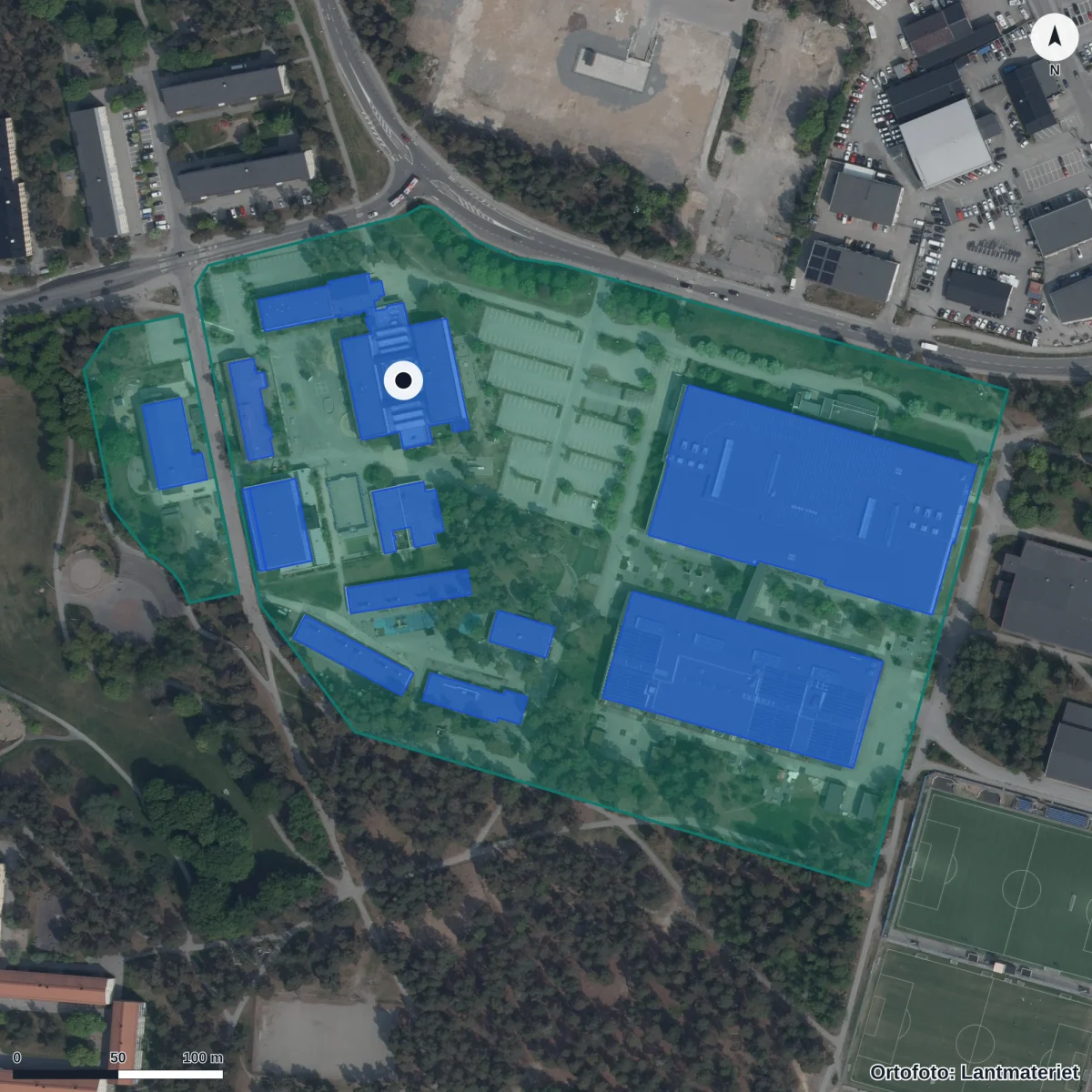 Aerial view of Haninge Montessoriskola Förskola, orthophoto from Lantmäteriet