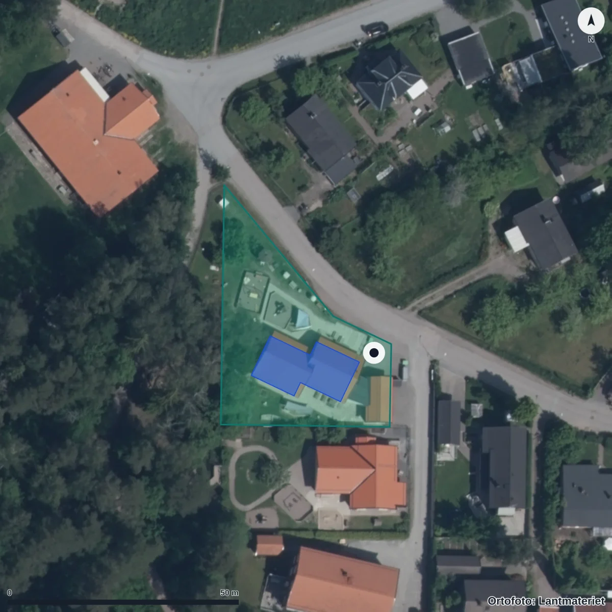 Flygbild över Myggans Förskola, ortofoto från Lantmäteriet