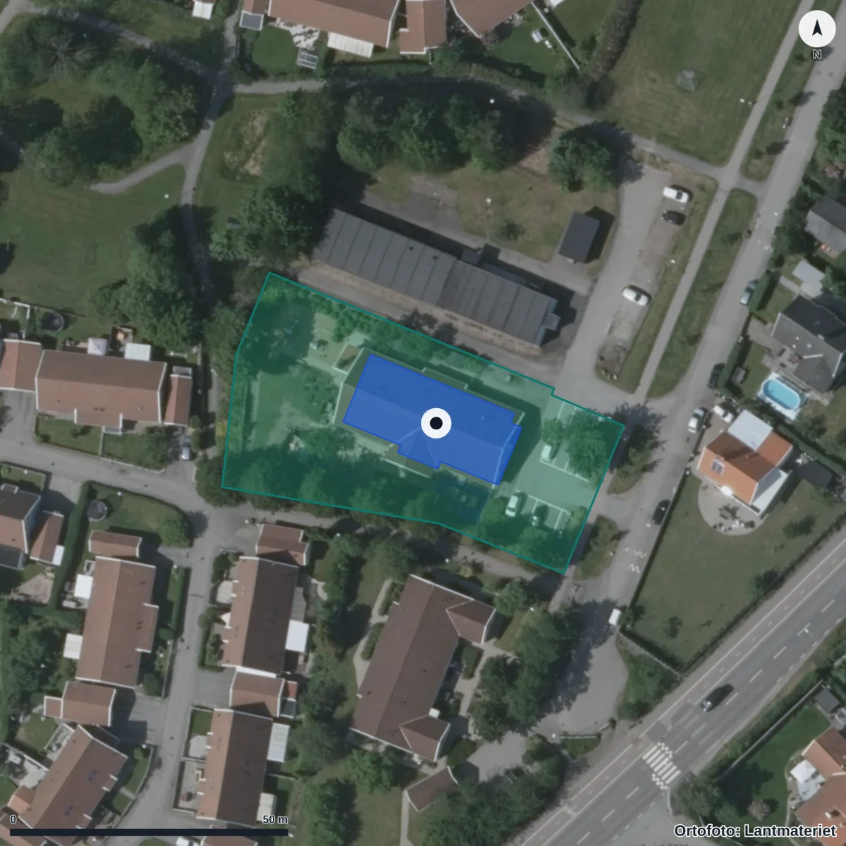 Flygbild över Förskolan Kompassen Ekonomisk Förening, ortofoto från Lantmäteriet