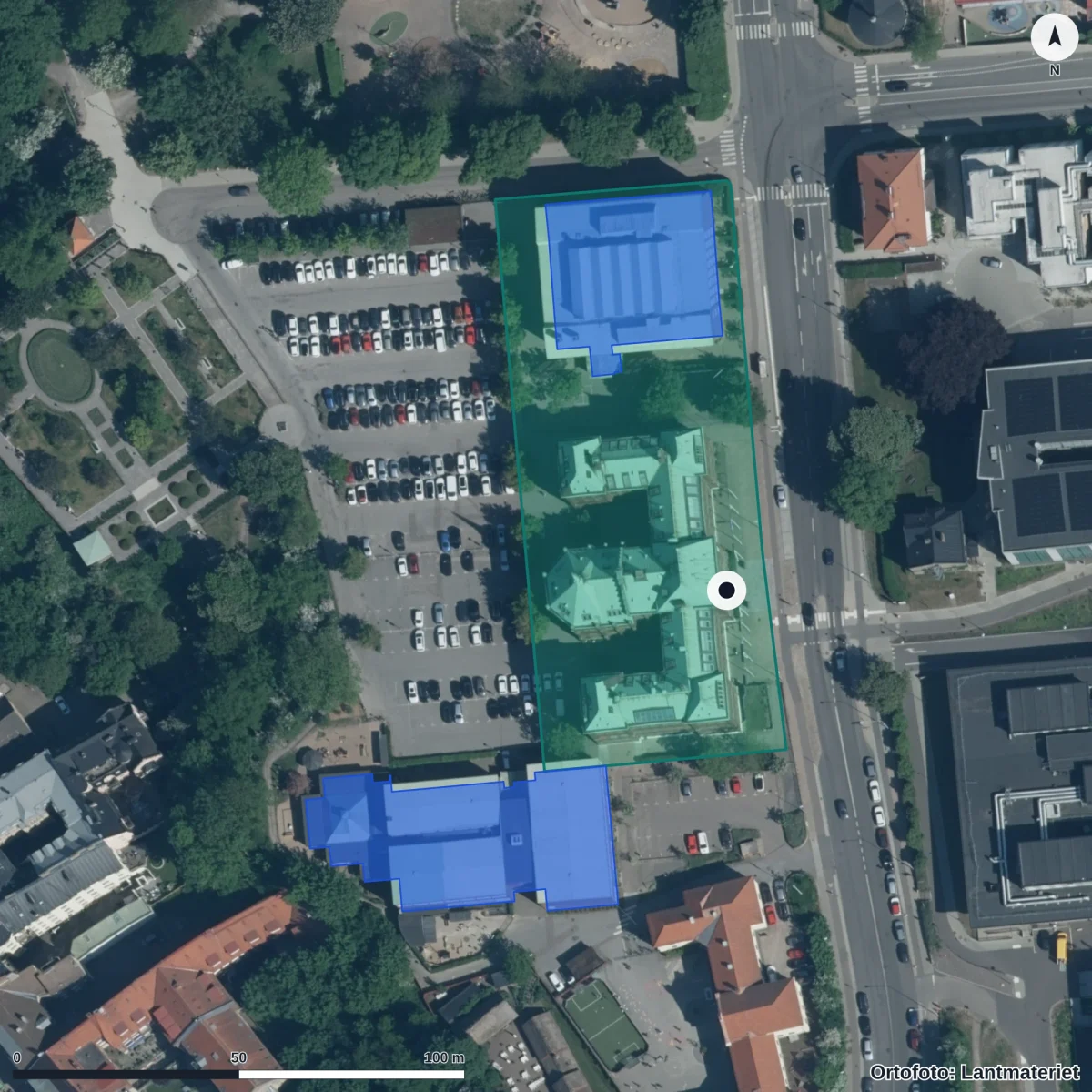 Flygbild över Pysslingen Landborgen, ortofoto från Lantmäteriet