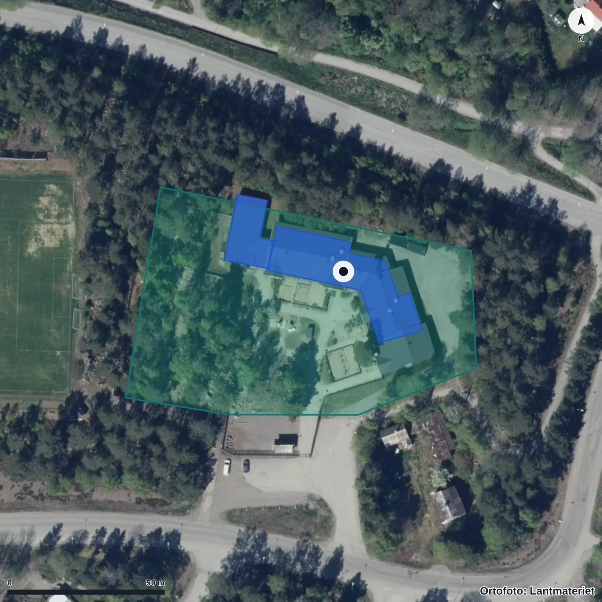 Aerial view of Nymåla Förskola, orthophoto from Lantmäteriet