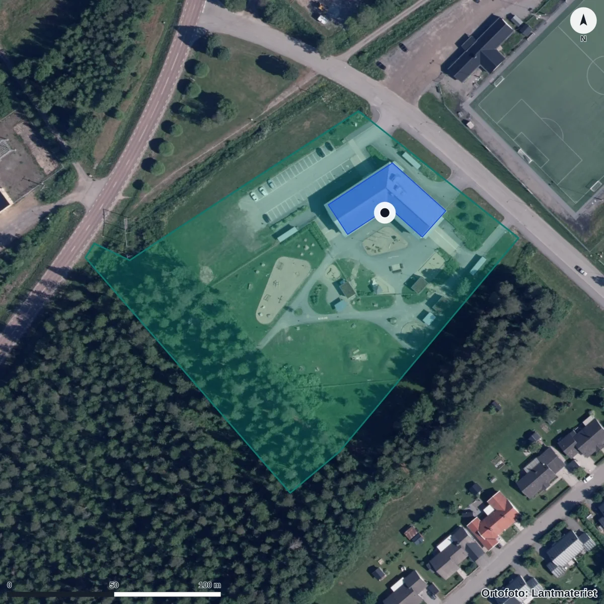 Aerial view of Myran Nedre Förskola, orthophoto from Lantmäteriet