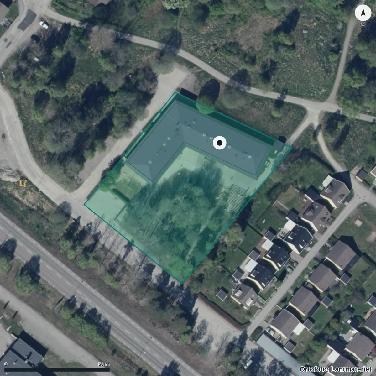 Aerial view of Klossdammens Förskola, orthophoto from Lantmäteriet