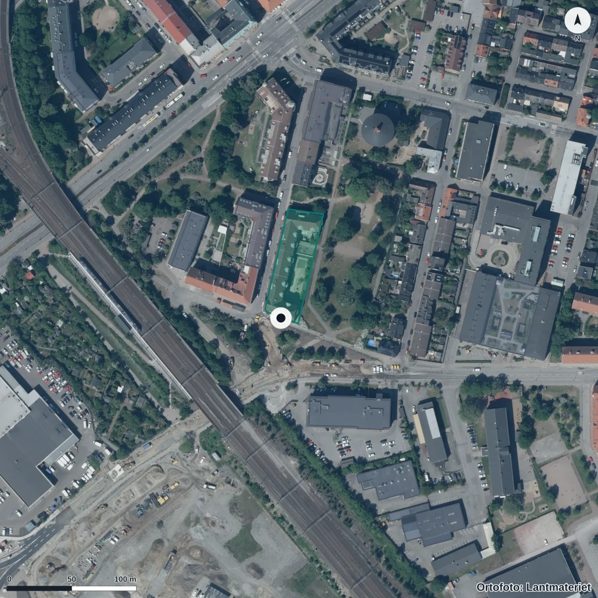 Flygbild över Småvisans Förskola, ortofoto från Lantmäteriet