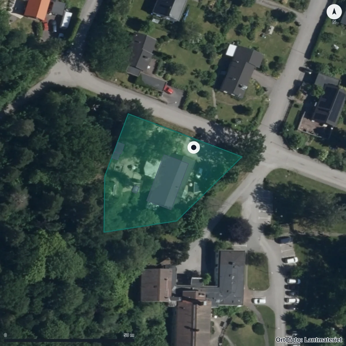 Flygbild över Kollikoks Förskola, ortofoto från Lantmäteriet