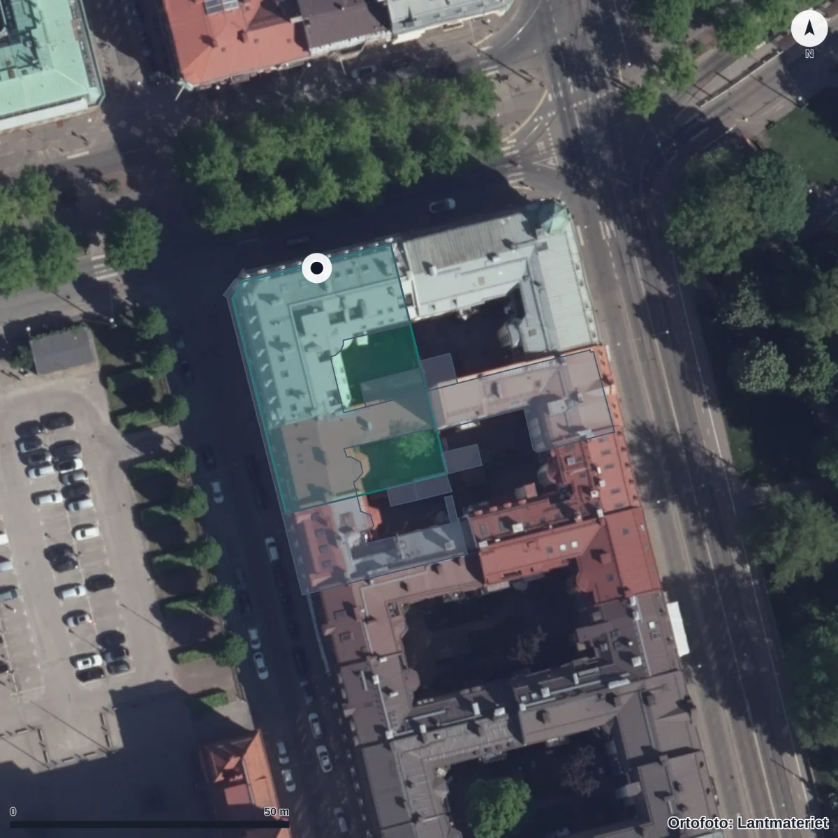 Aerial view of Stift. Montessoriförskolan Centrum, orthophoto from Lantmäteriet